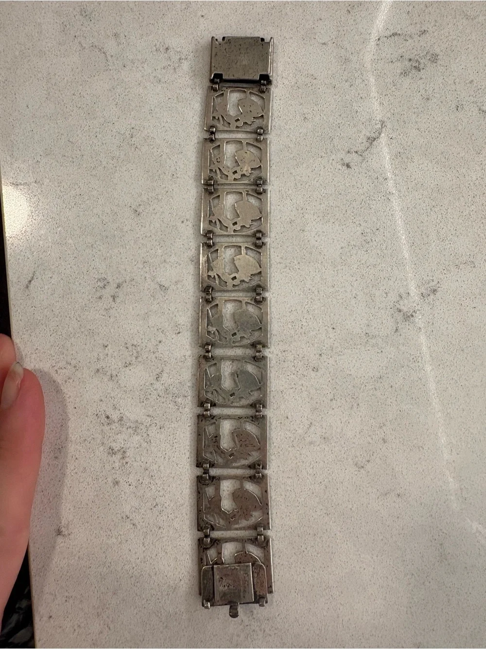Vintage Sterling Silver Storyteller Bracelet Depicting Kissing Couple